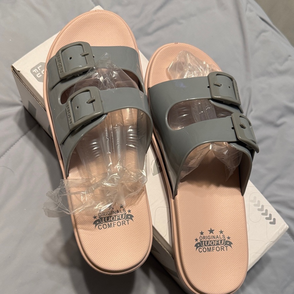 Gray and Pink Slide Sandals - NWB - size 39/8
